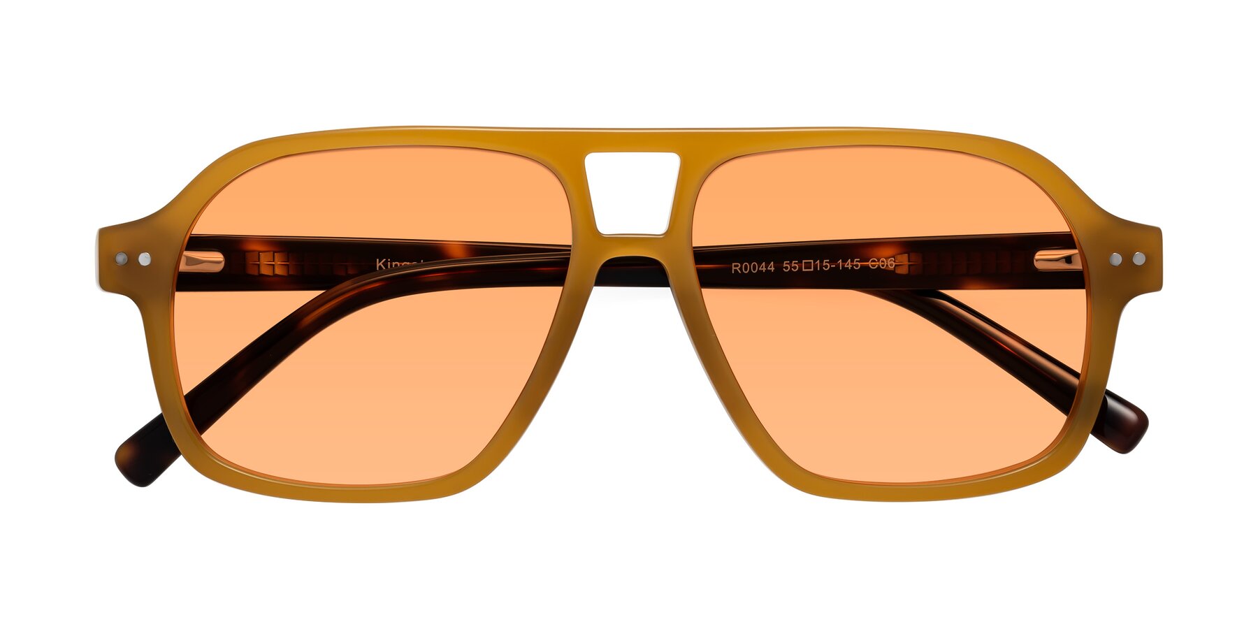 Folded Front of Kingston in Caramel-Tortoise with Medium Orange Tinted Lenses