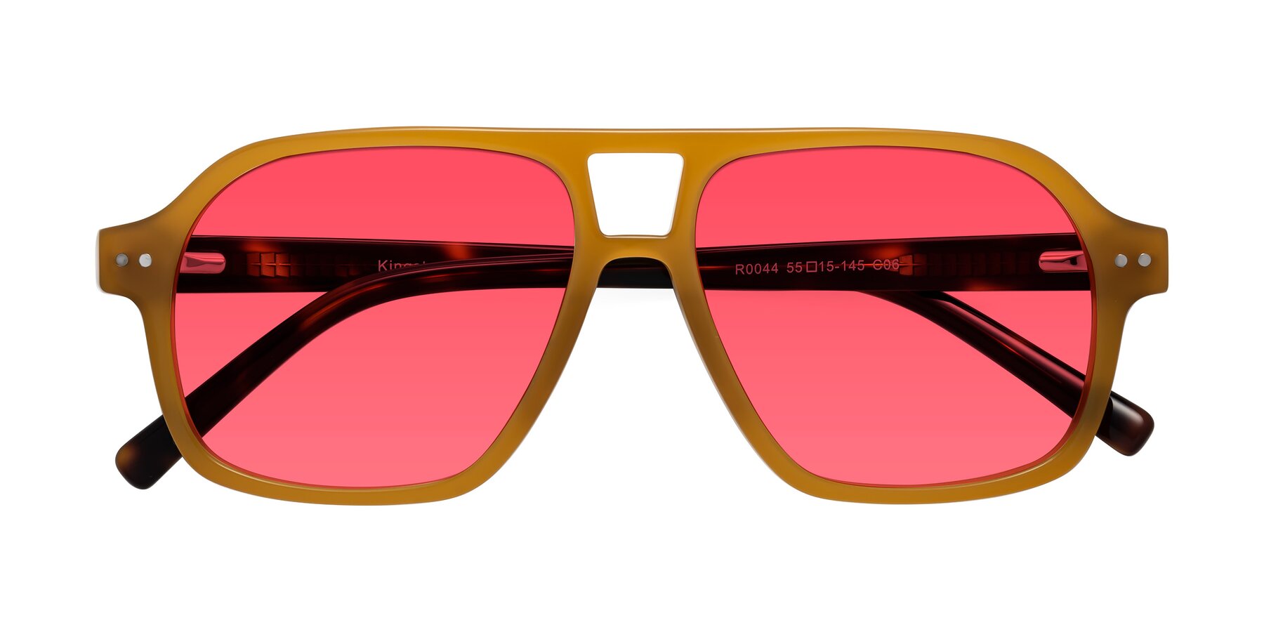 Folded Front of Kingston in Caramel-Tortoise with Red Tinted Lenses