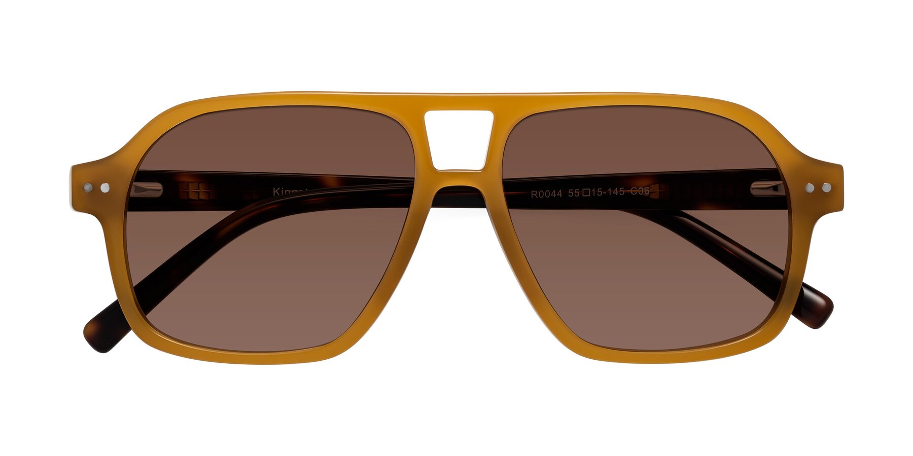 Folded Front of Kingston in Caramel-Tortoise with Brown Tinted Lenses