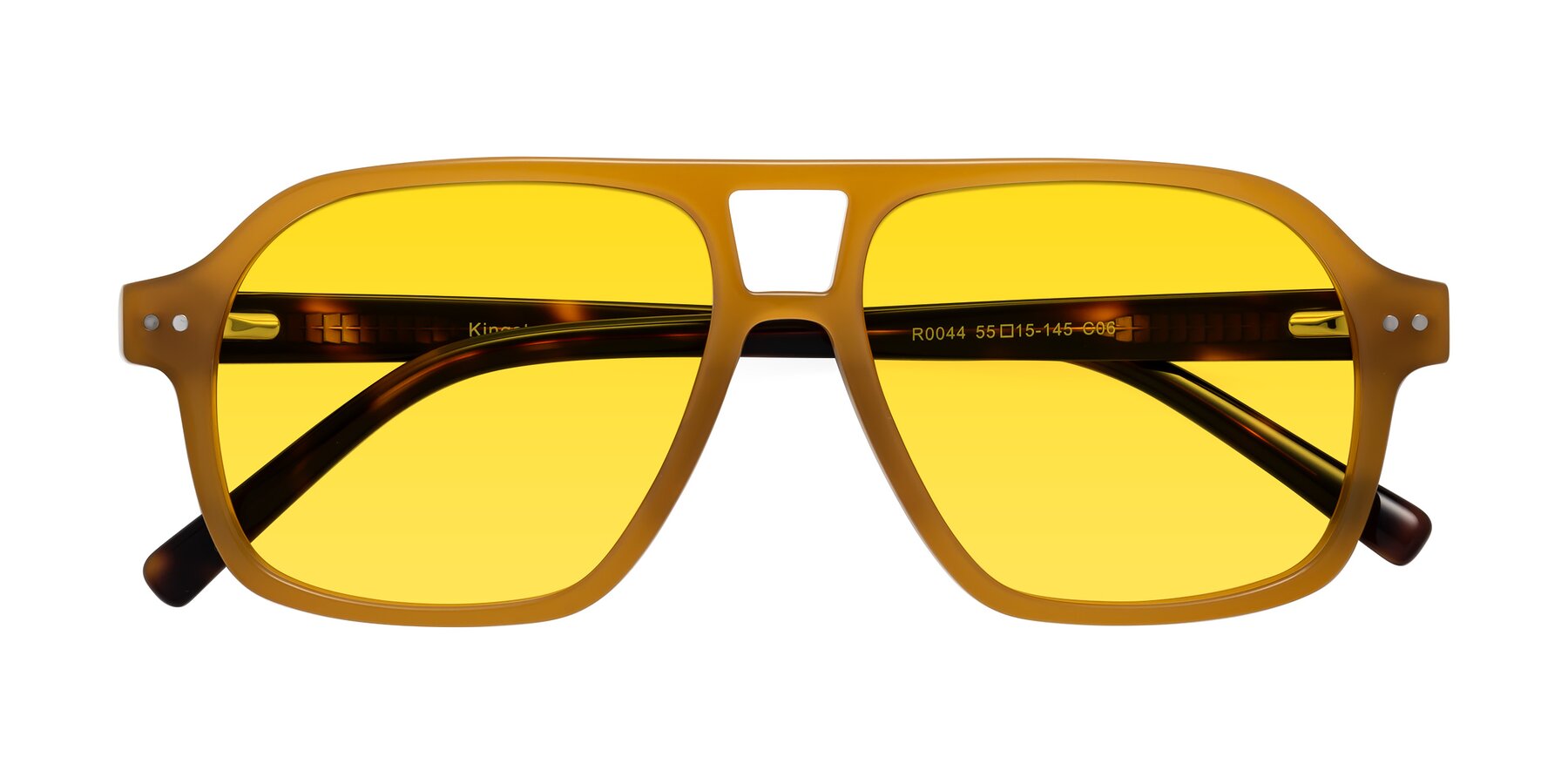 Folded Front of Kingston in Caramel-Tortoise with Yellow Tinted Lenses