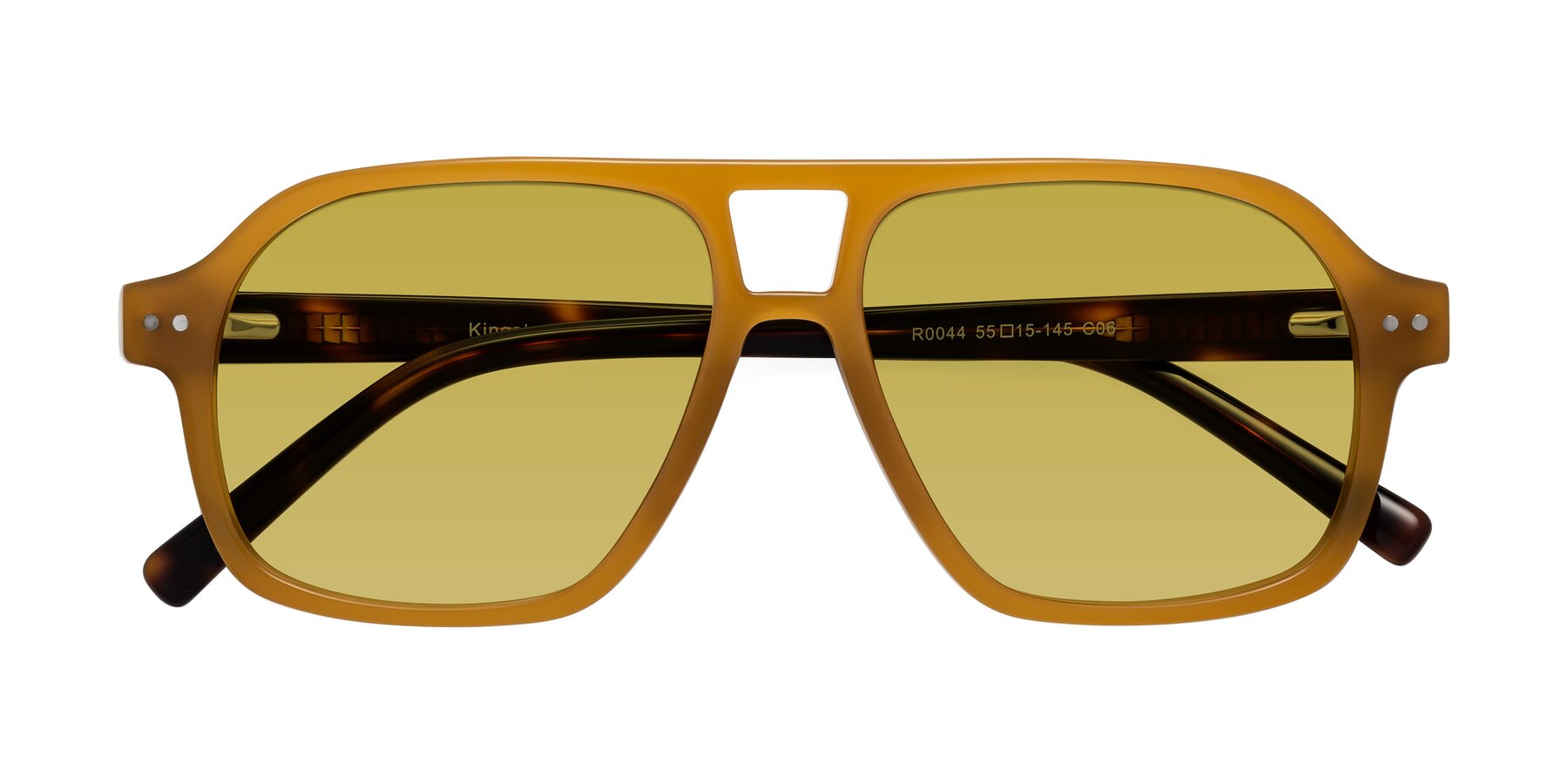 Folded Front of Kingston in Caramel-Tortoise with Champagne Tinted Lenses