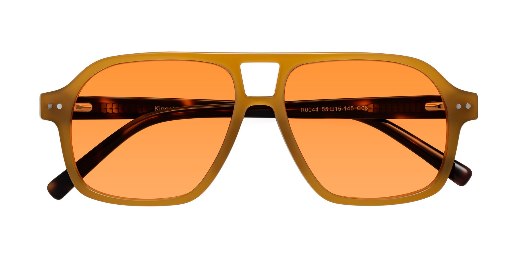 Folded Front of Kingston in Caramel-Tortoise with Orange Tinted Lenses