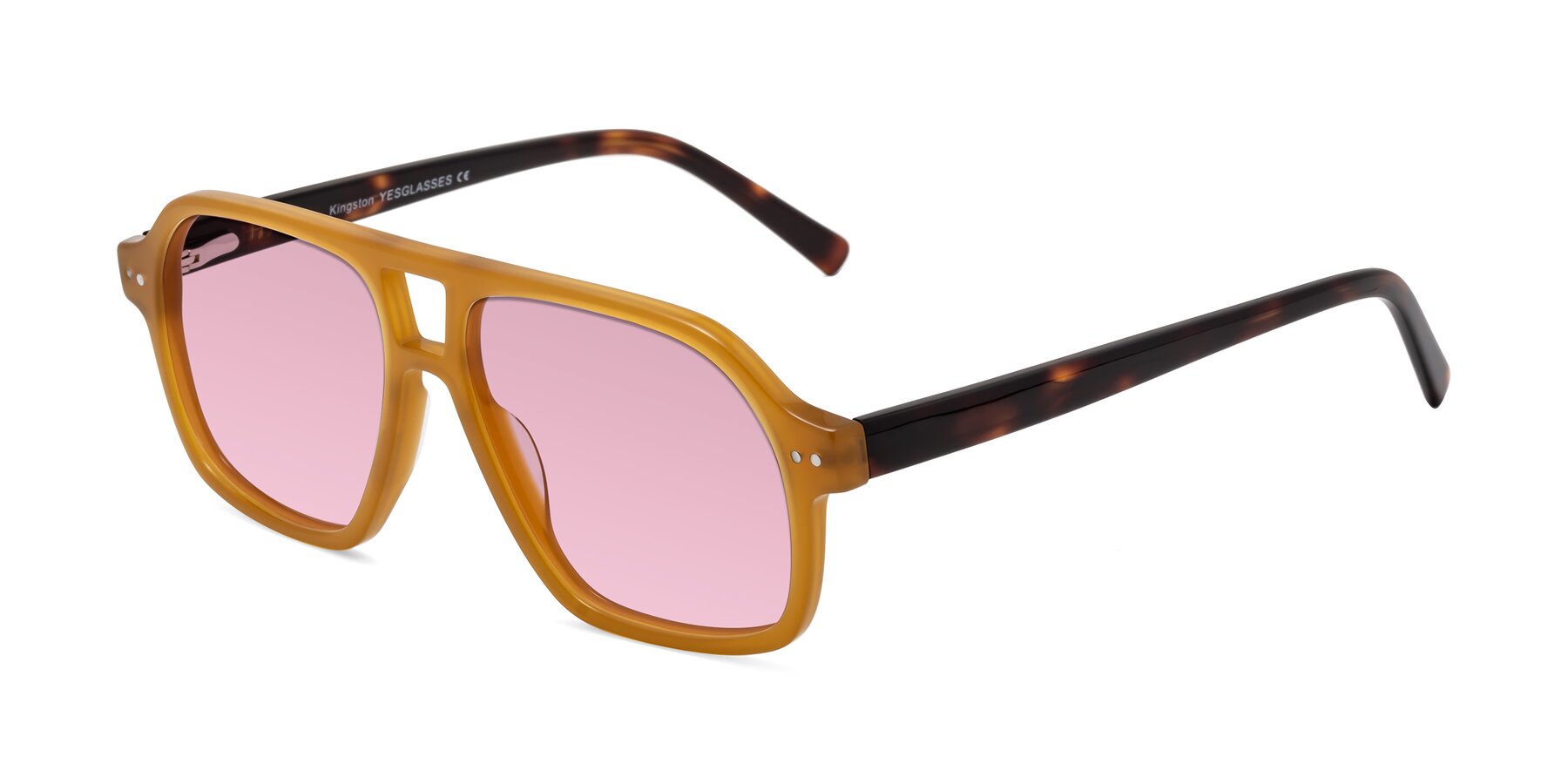 Angle of Kingston in Caramel-Tortoise with Light Wine Tinted Lenses