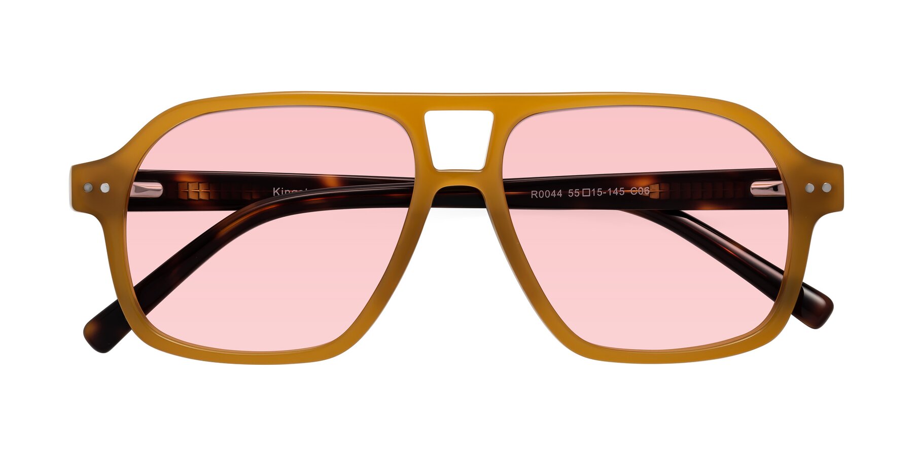 Folded Front of Kingston in Caramel-Tortoise with Light Garnet Tinted Lenses