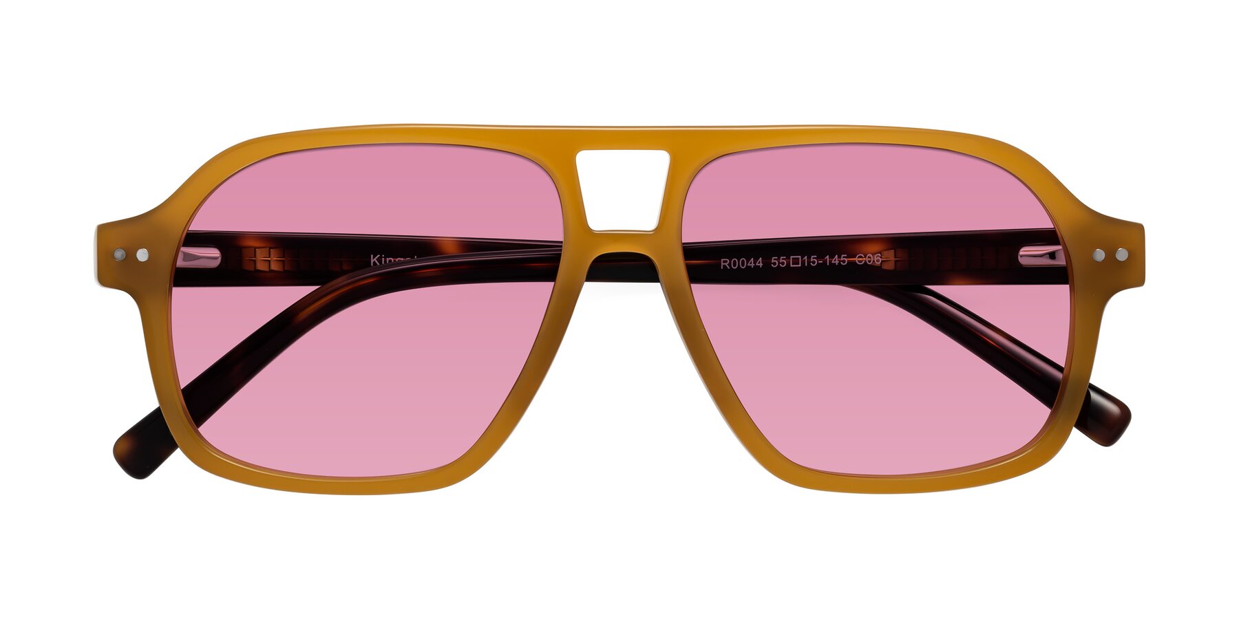 Folded Front of Kingston in Caramel-Tortoise with Medium Wine Tinted Lenses