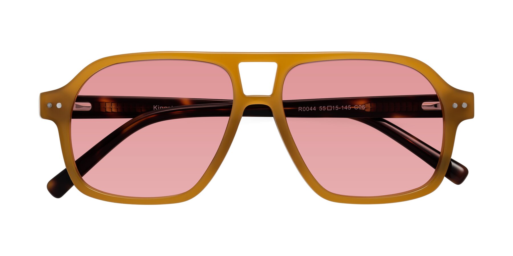 Folded Front of Kingston in Caramel-Tortoise with Medium Garnet Tinted Lenses