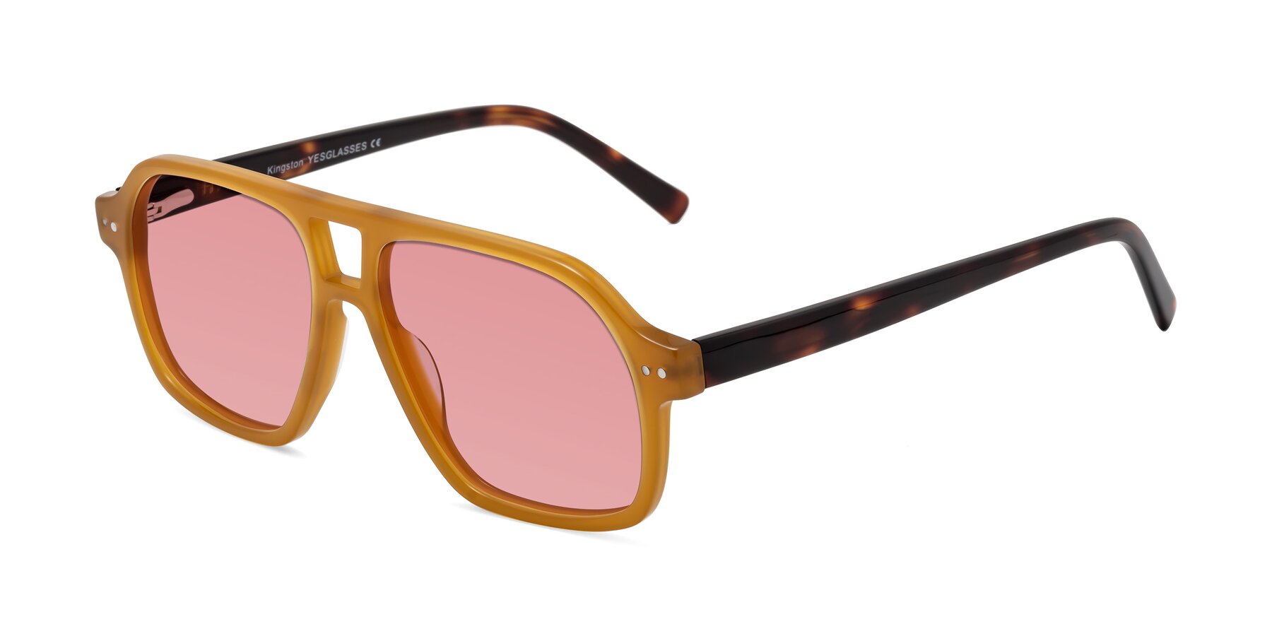 Angle of Kingston in Caramel-Tortoise with Medium Garnet Tinted Lenses