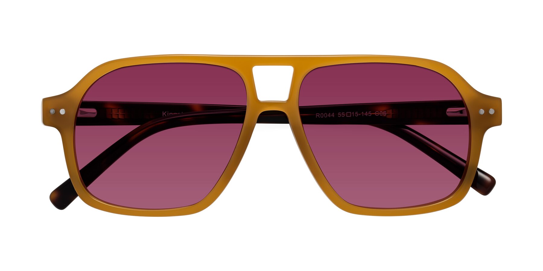 Folded Front of Kingston in Caramel-Tortoise with Wine Tinted Lenses