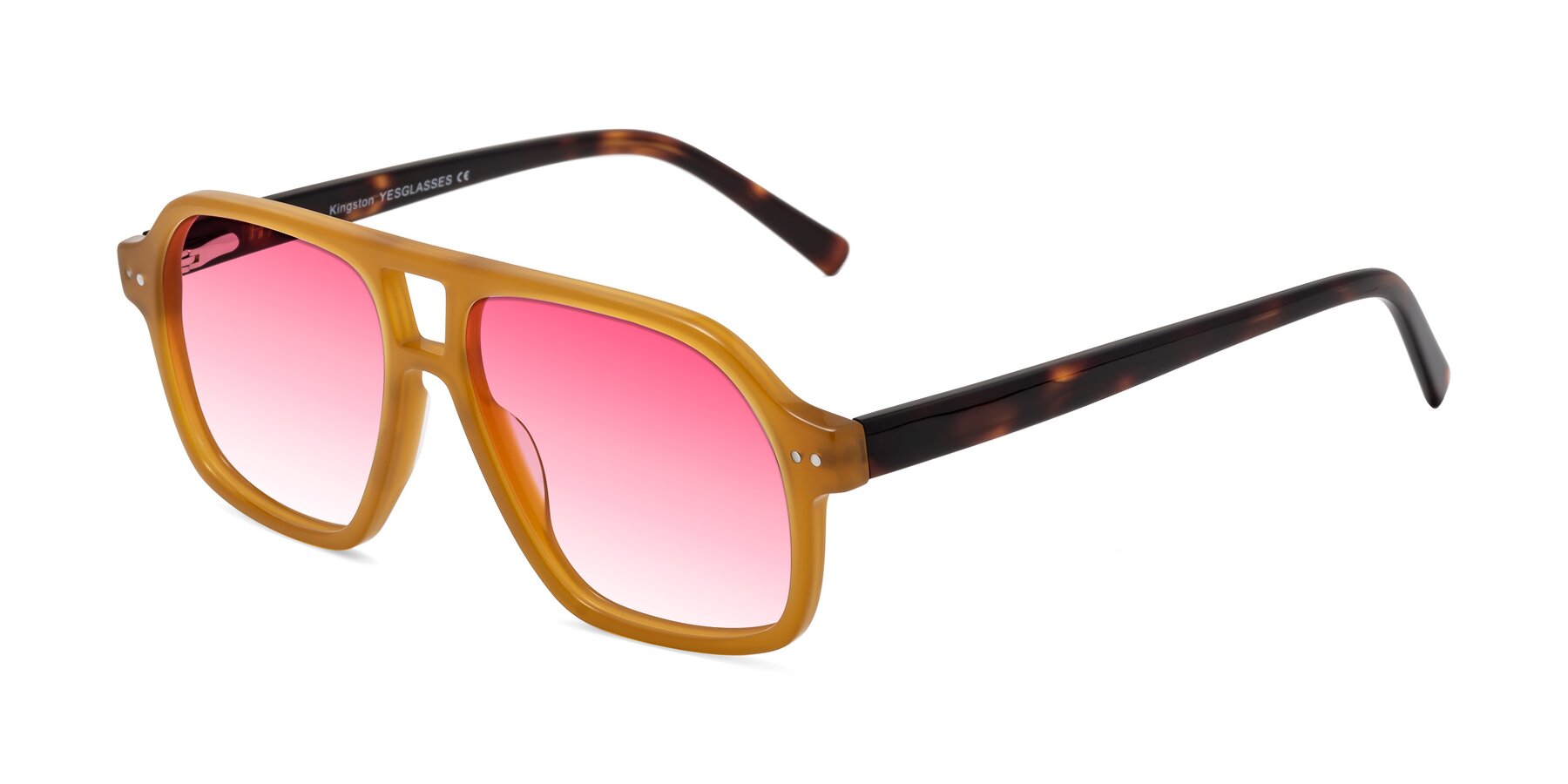 Angle of Kingston in Caramel-Tortoise with Pink Gradient Lenses