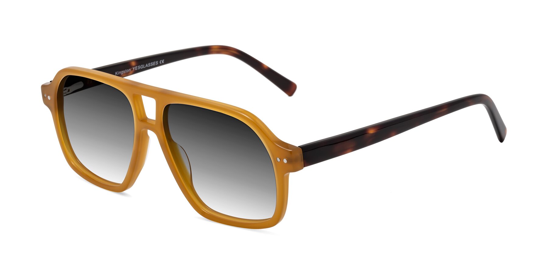 Angle of Kingston in Caramel-Tortoise with Gray Gradient Lenses