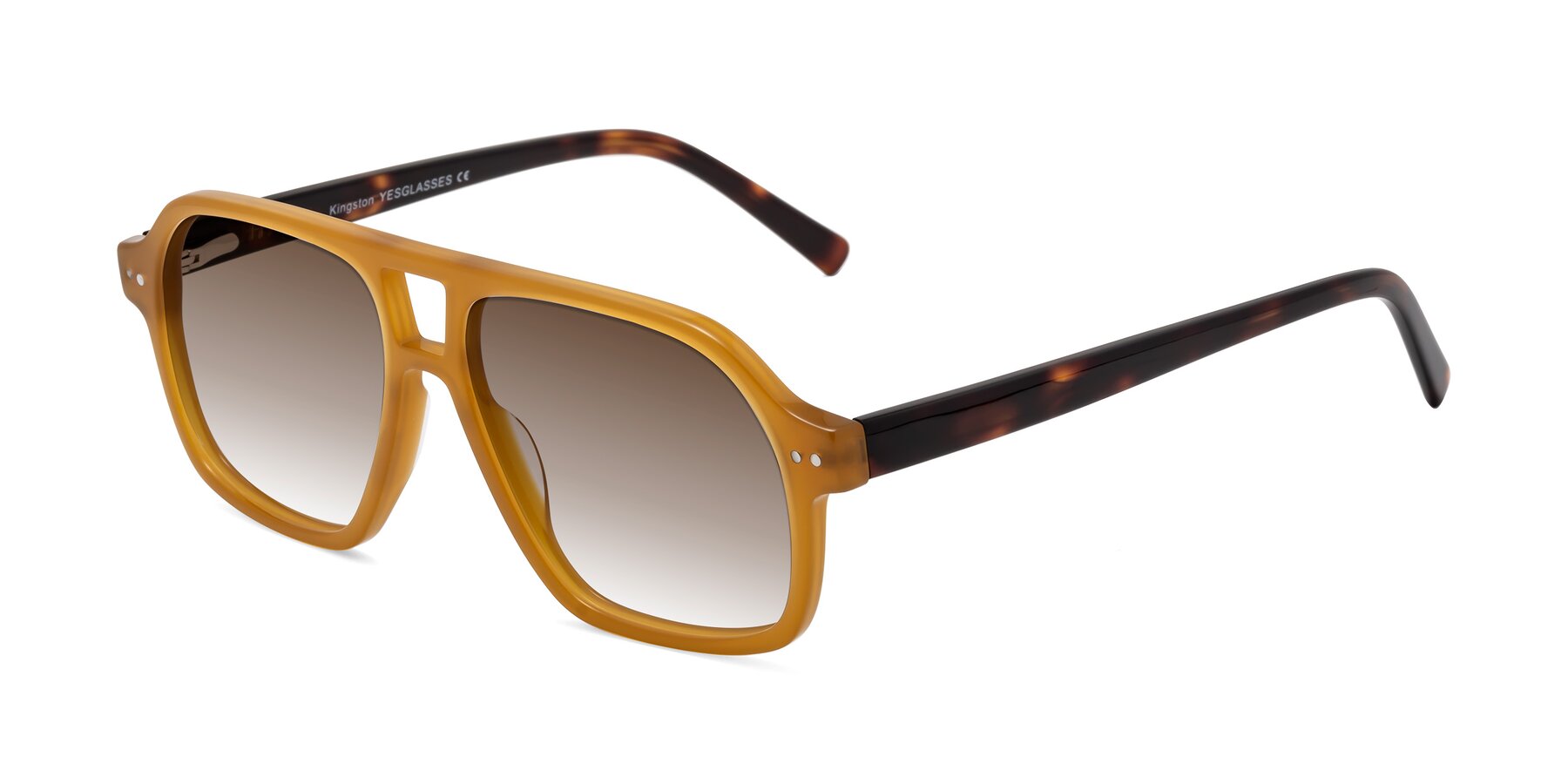 Angle of Kingston in Caramel-Tortoise with Brown Gradient Lenses