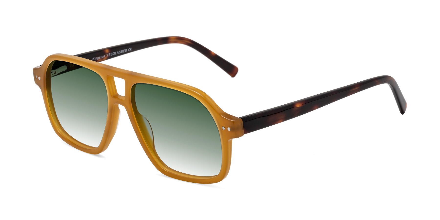 Angle of Kingston in Caramel-Tortoise with Green Gradient Lenses