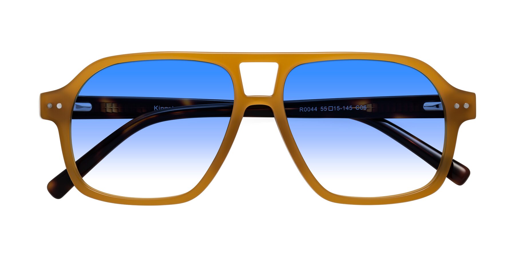 Folded Front of Kingston in Caramel-Tortoise with Blue Gradient Lenses