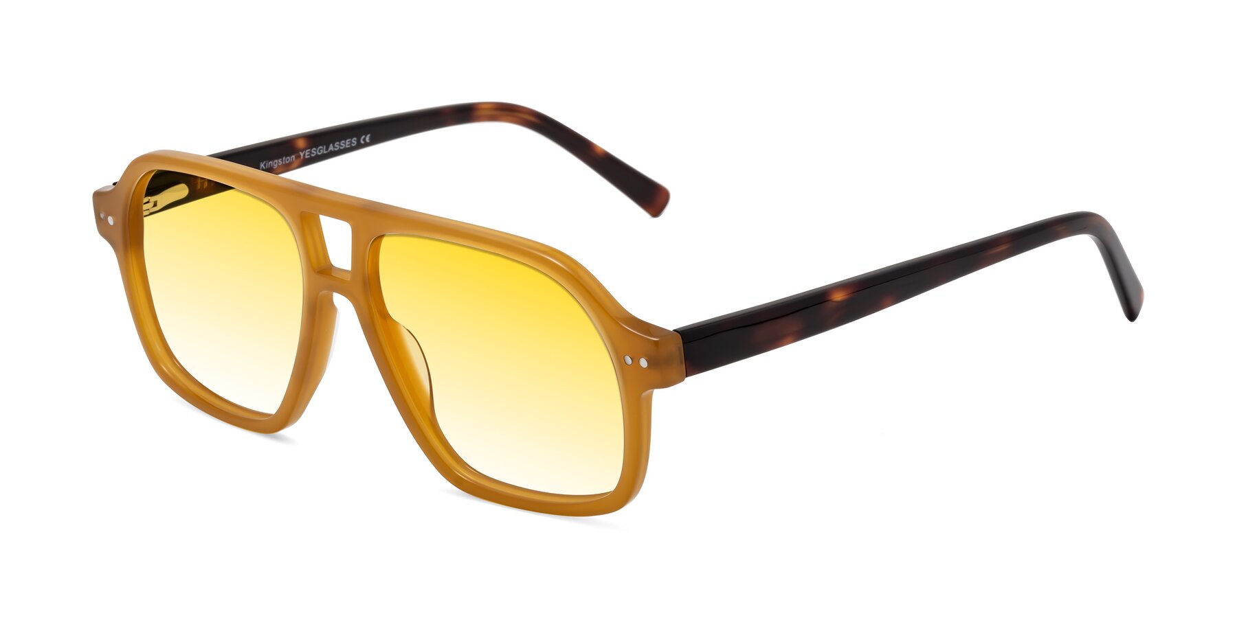 Angle of Kingston in Caramel-Tortoise with Yellow Gradient Lenses