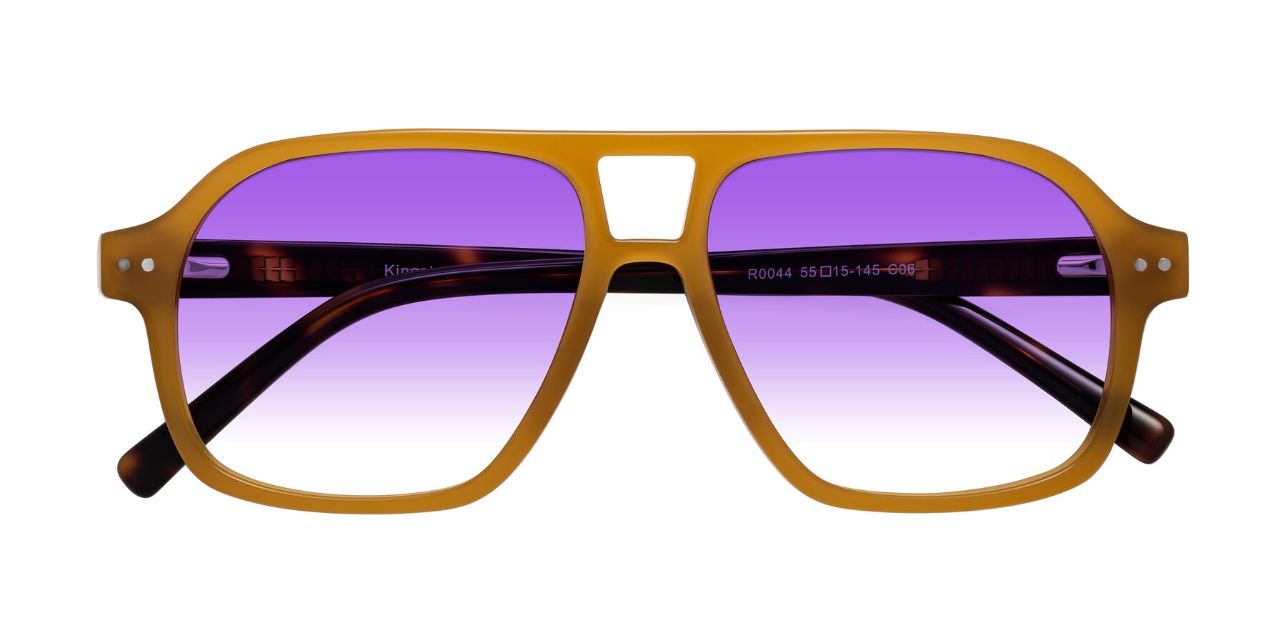 Folded Front of Kingston in Caramel-Tortoise with Purple Gradient Lenses