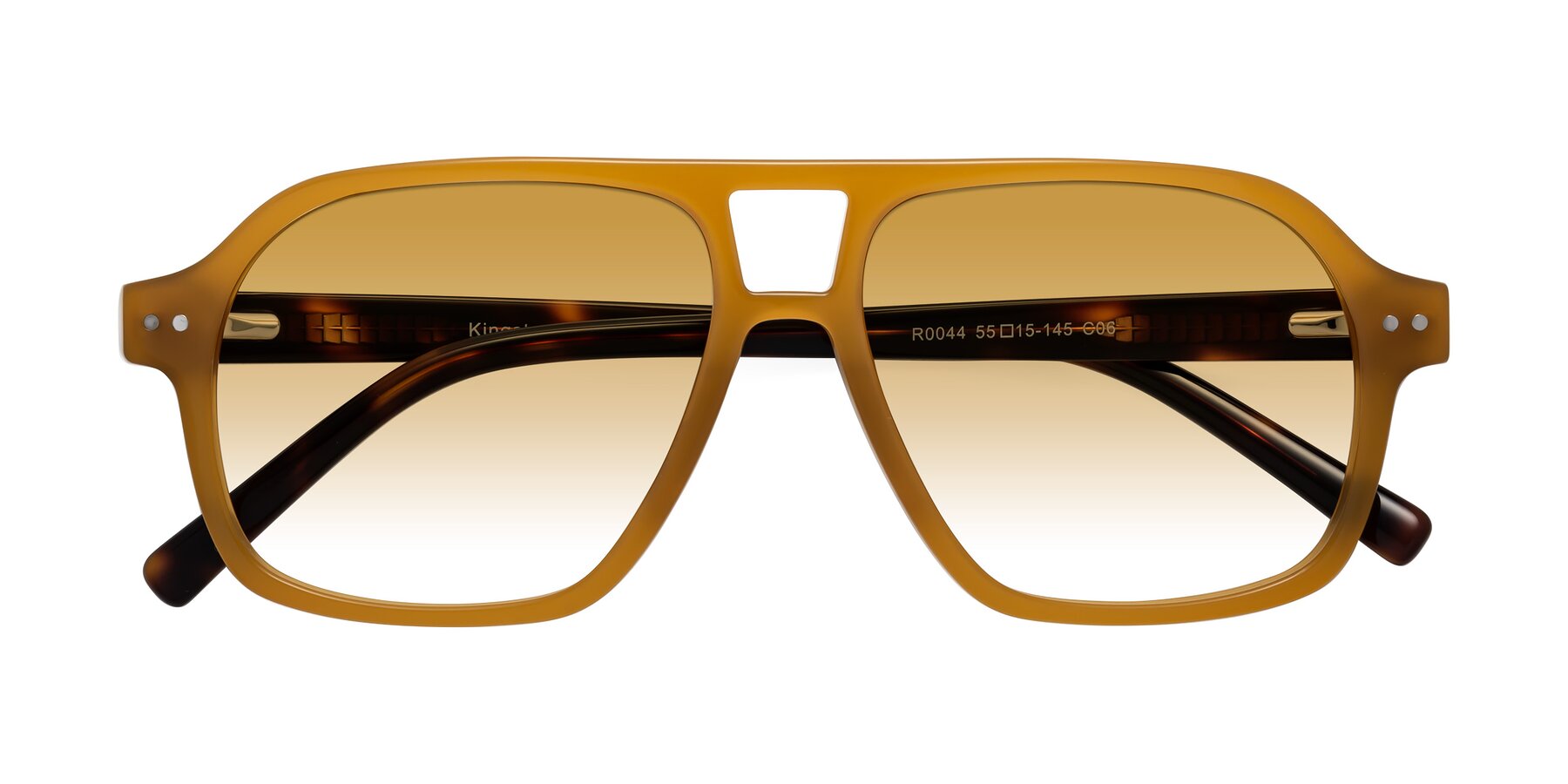 Folded Front of Kingston in Caramel-Tortoise with Champagne Gradient Lenses