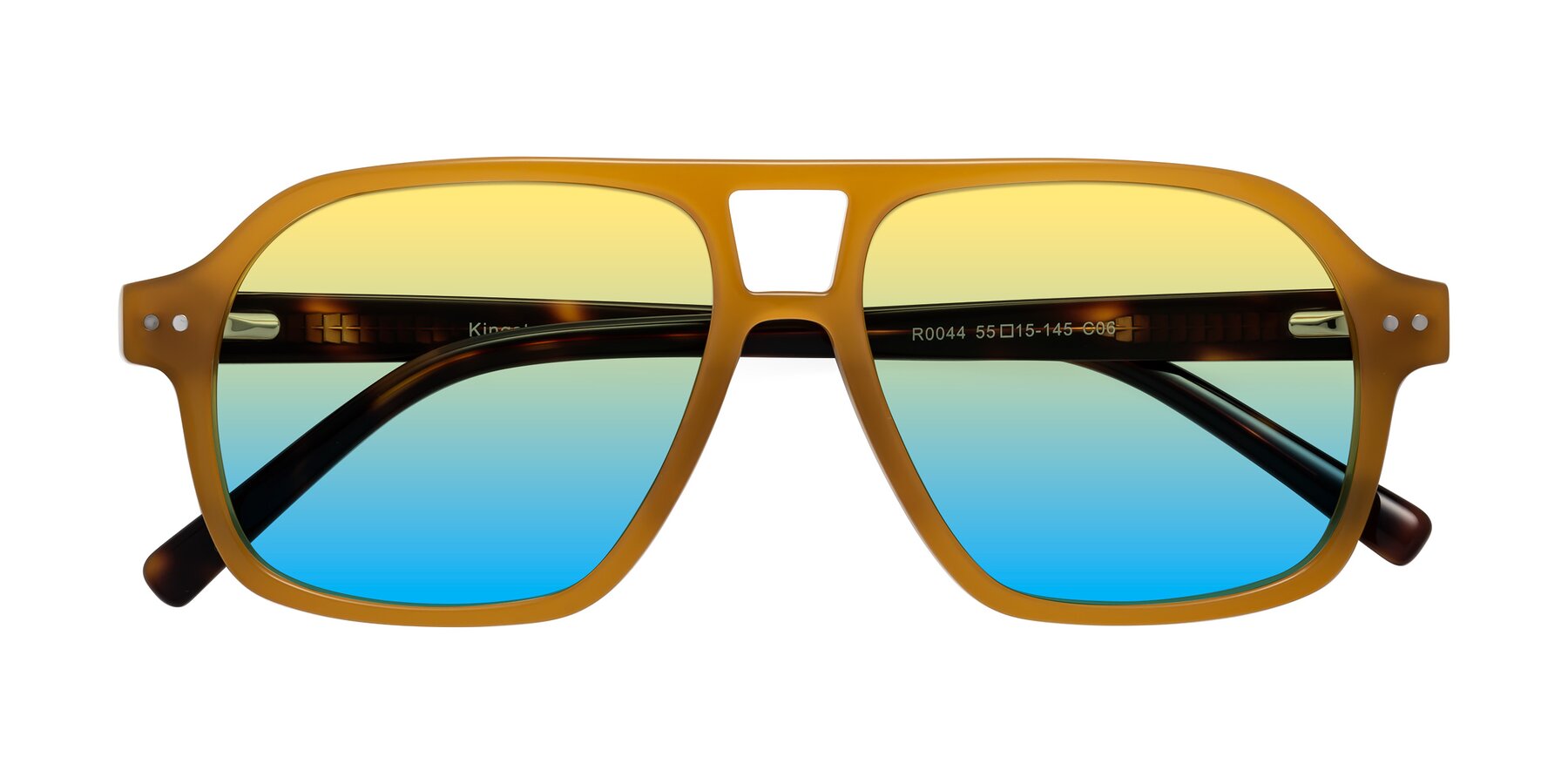 Folded Front of Kingston in Caramel-Tortoise with Yellow / Blue Gradient Lenses