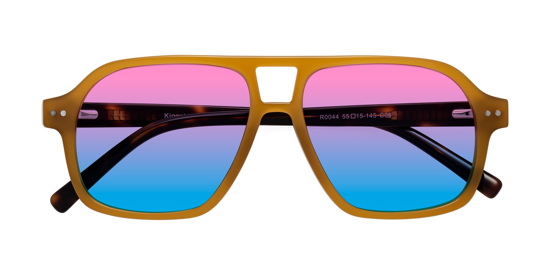 Folded Front of Kingston in Caramel-Tortoise with Pink / Blue Gradient Lenses