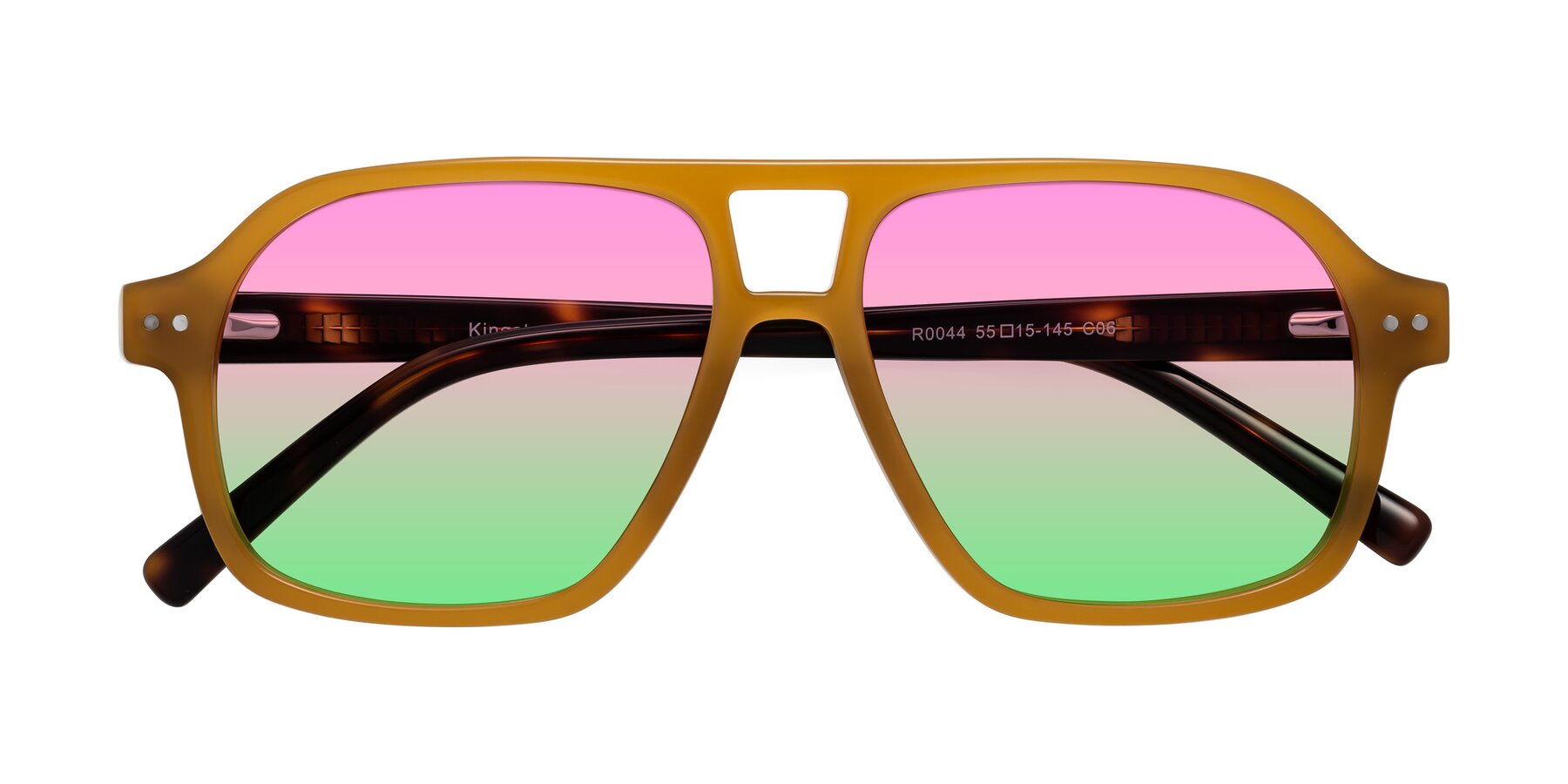 Folded Front of Kingston in Caramel-Tortoise with Pink / Green Gradient Lenses