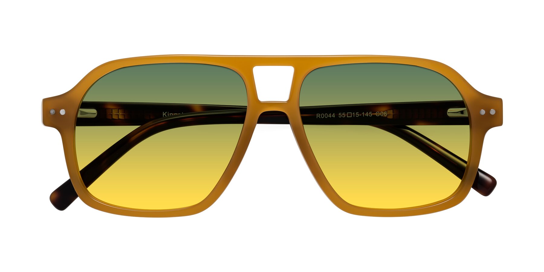 Folded Front of Kingston in Caramel-Tortoise with Green / Yellow Gradient Lenses