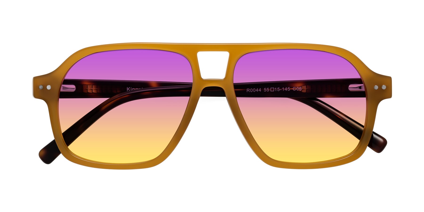 Folded Front of Kingston in Caramel-Tortoise with Purple / Yellow Gradient Lenses