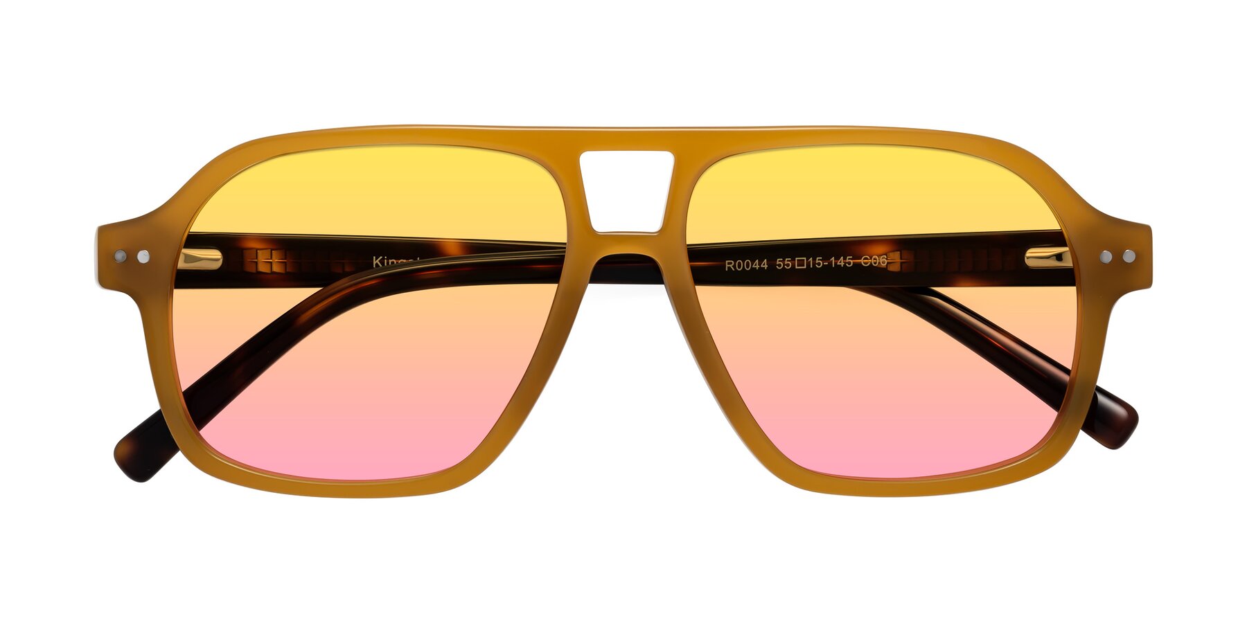 Folded Front of Kingston in Caramel-Tortoise with Yellow / Pink Gradient Lenses