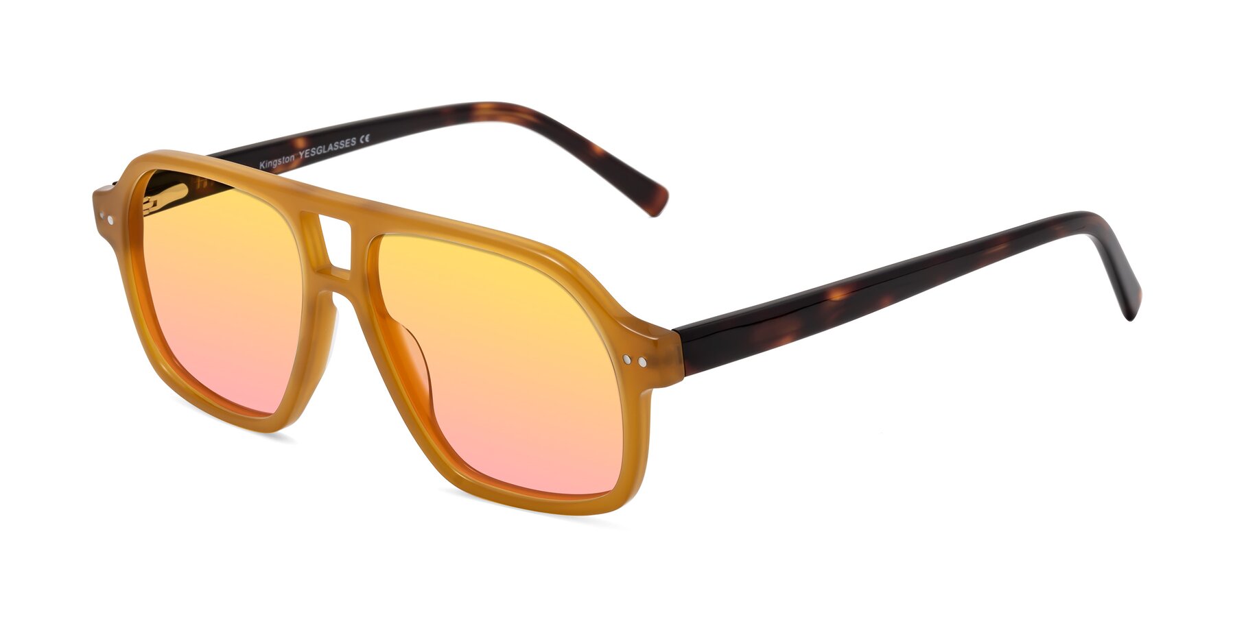 Angle of Kingston in Caramel-Tortoise with Yellow / Pink Gradient Lenses