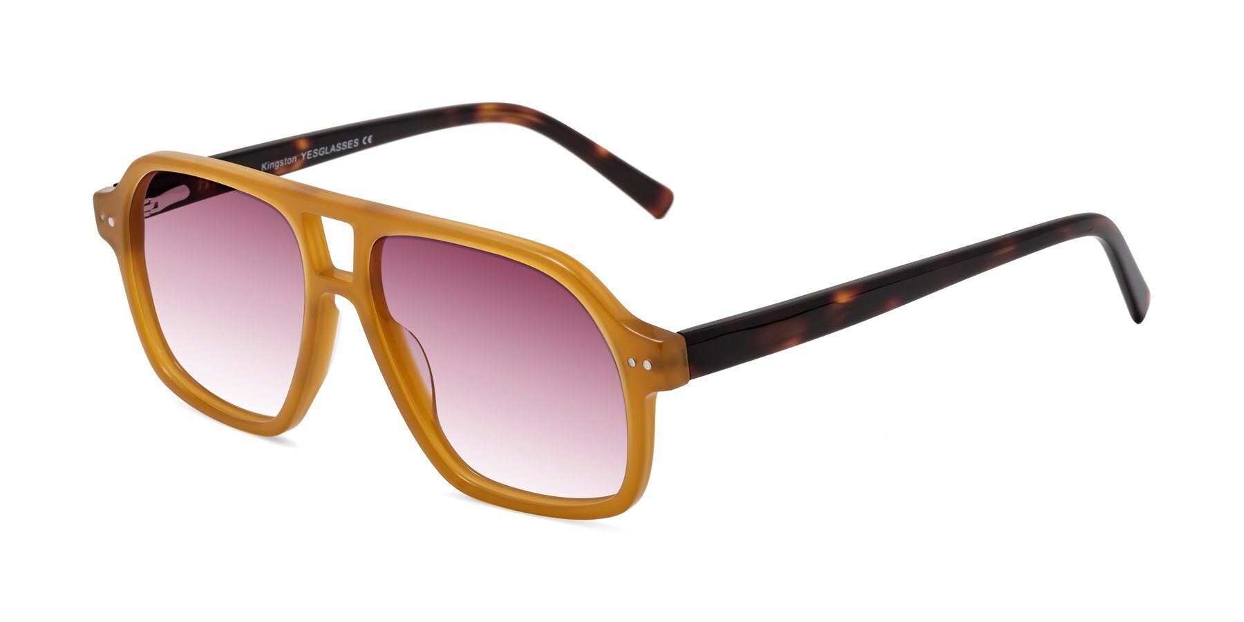 Angle of Kingston in Caramel-Tortoise with Wine Gradient Lenses