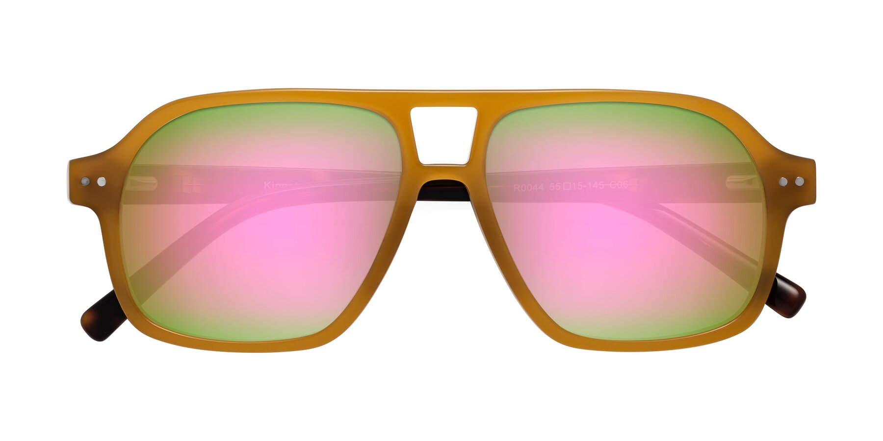 Folded Front of Kingston in Caramel-Tortoise with Pink Mirrored Lenses