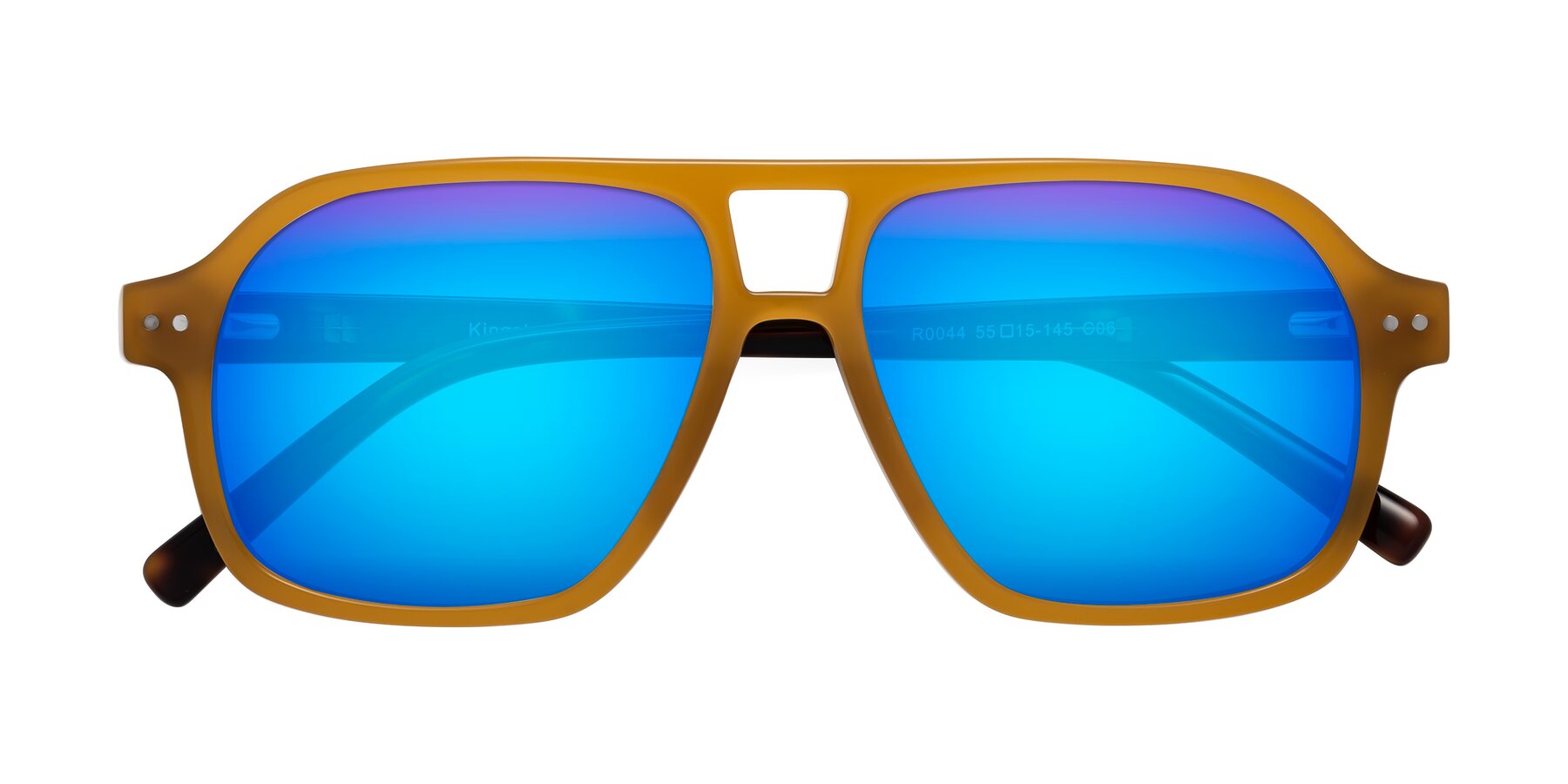 Folded Front of Kingston in Caramel-Tortoise with Blue Mirrored Lenses