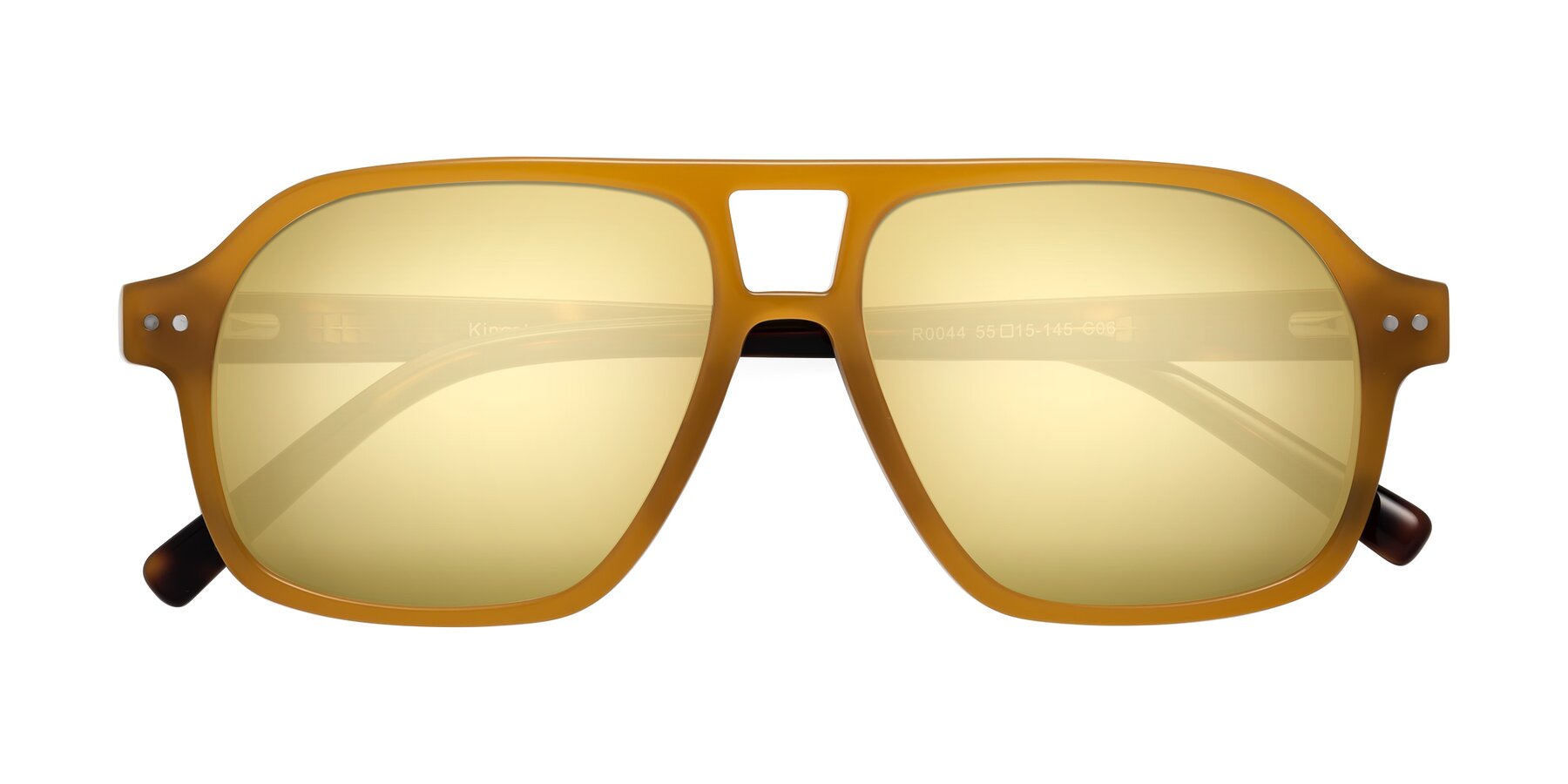 Folded Front of Kingston in Caramel-Tortoise with Gold Mirrored Lenses