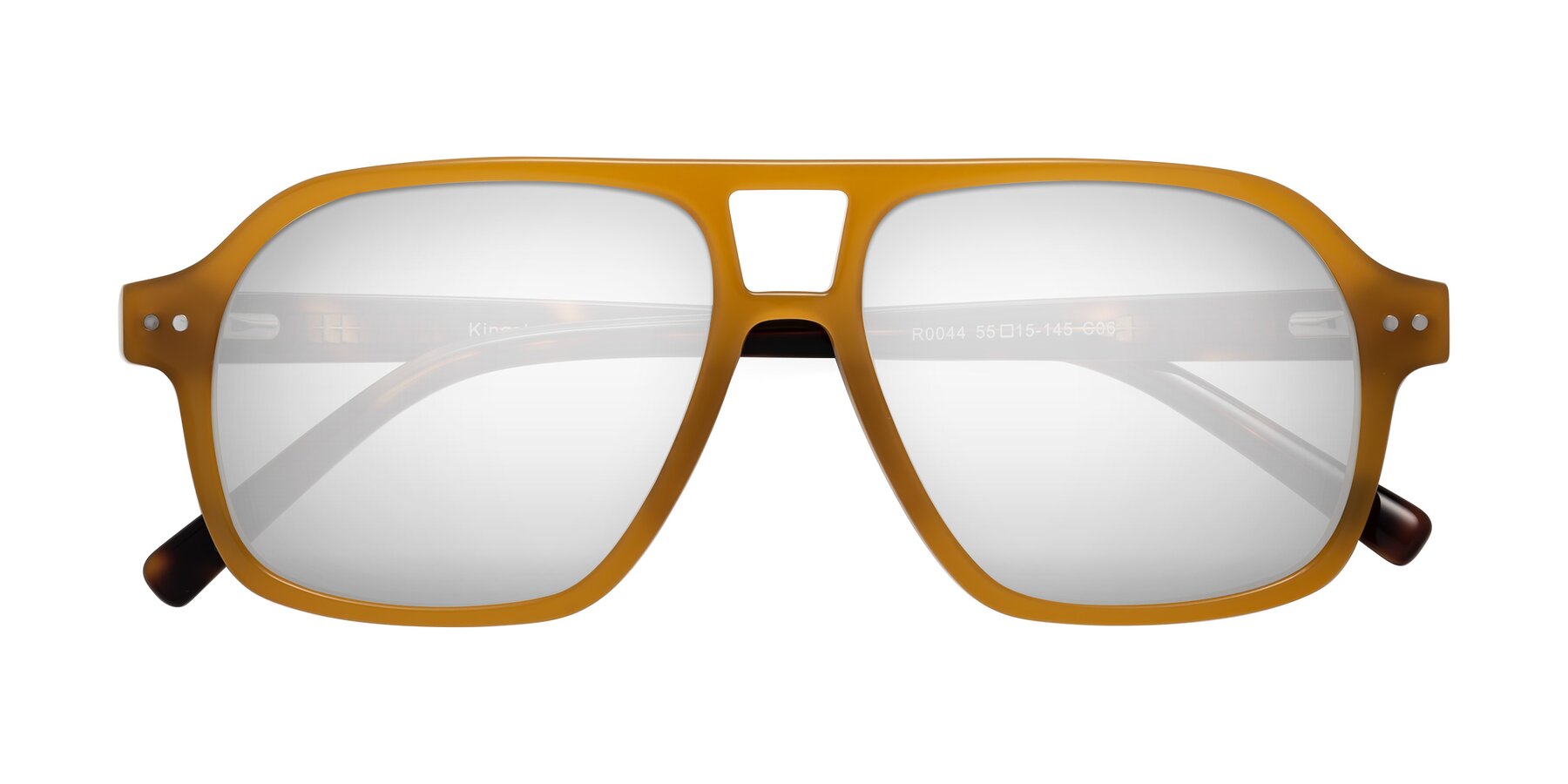 Folded Front of Kingston in Caramel-Tortoise with Silver Mirrored Lenses