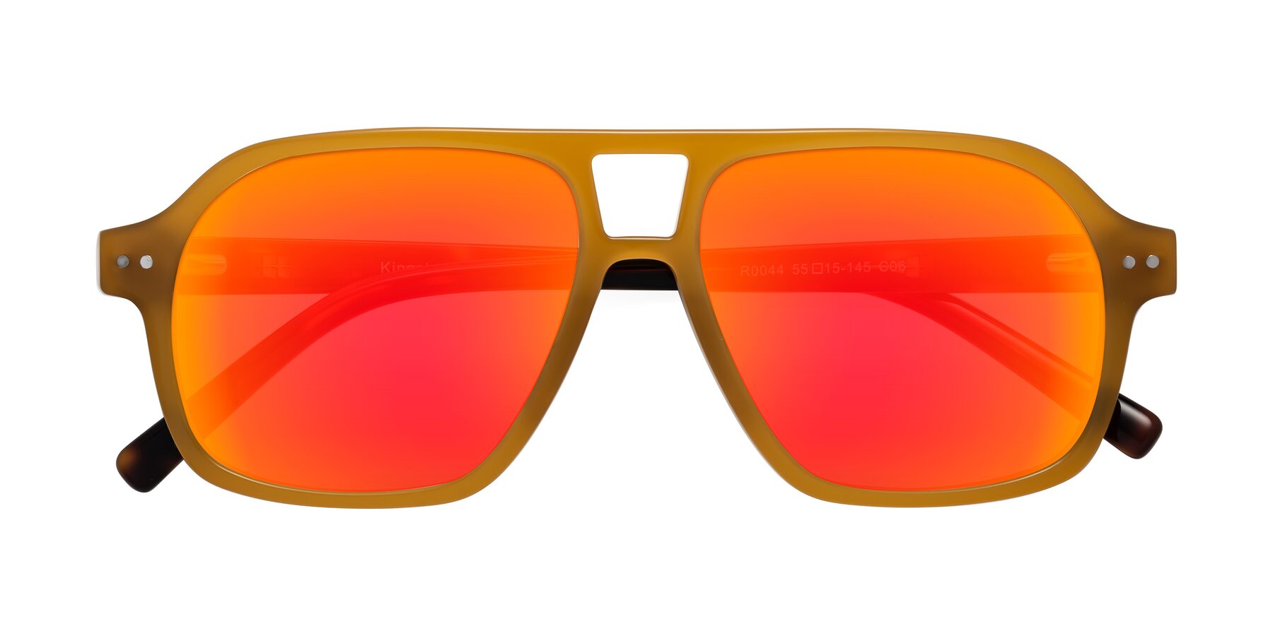 Folded Front of Kingston in Caramel-Tortoise with Red Gold Mirrored Lenses