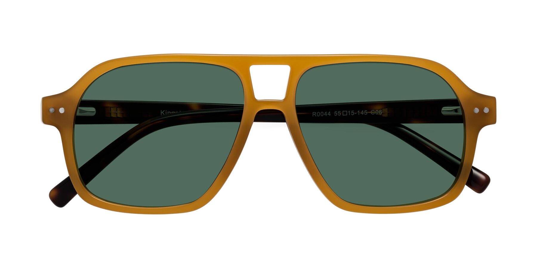 Folded Front of Kingston in Caramel-Tortoise with Green Polarized Lenses