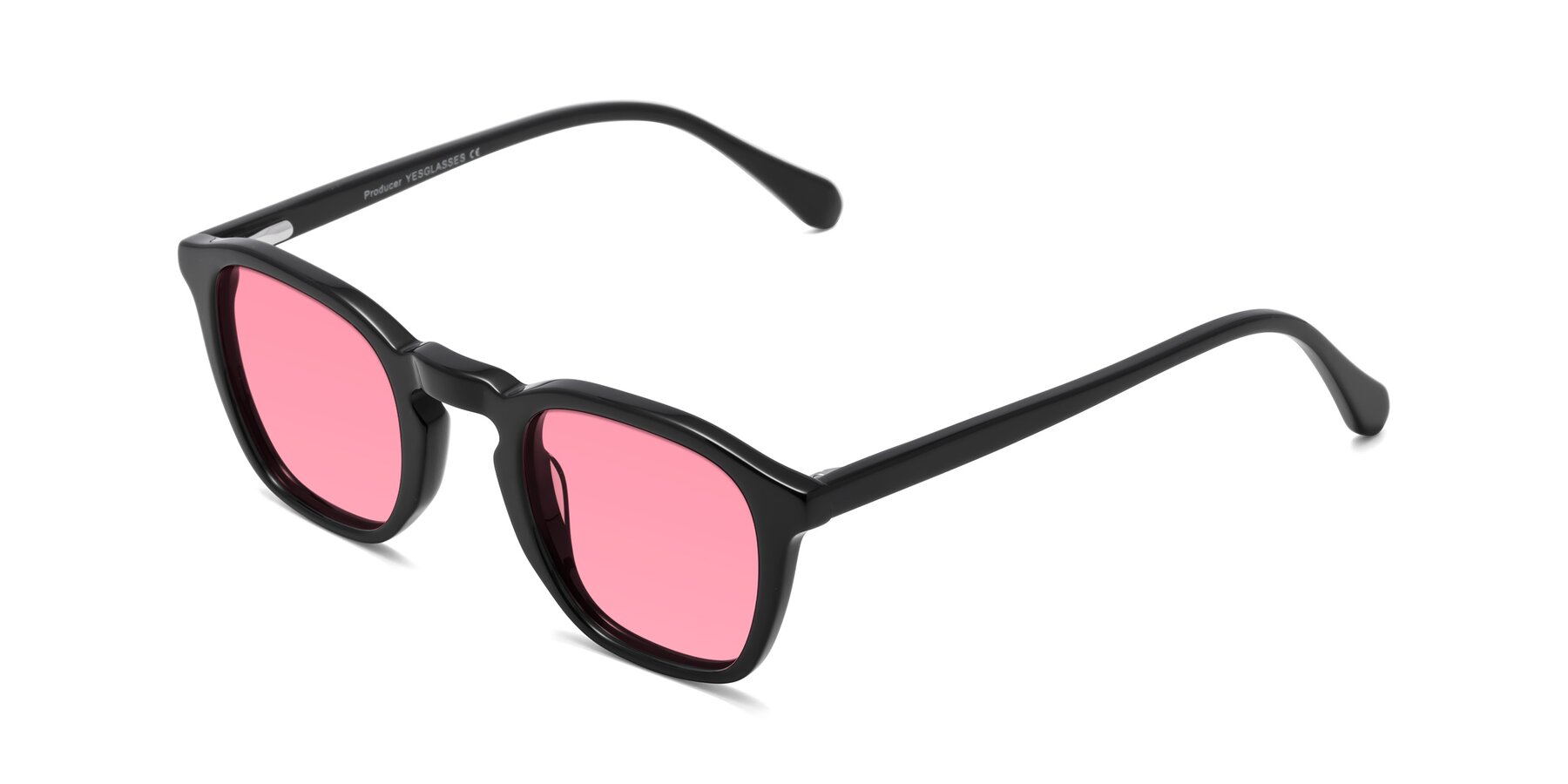 Angle of Producer in Black with Pink Tinted Lenses