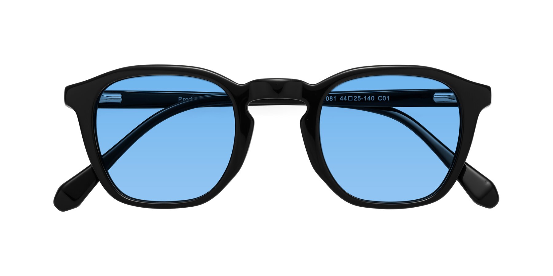Folded Front of Producer in Black with Medium Blue Tinted Lenses