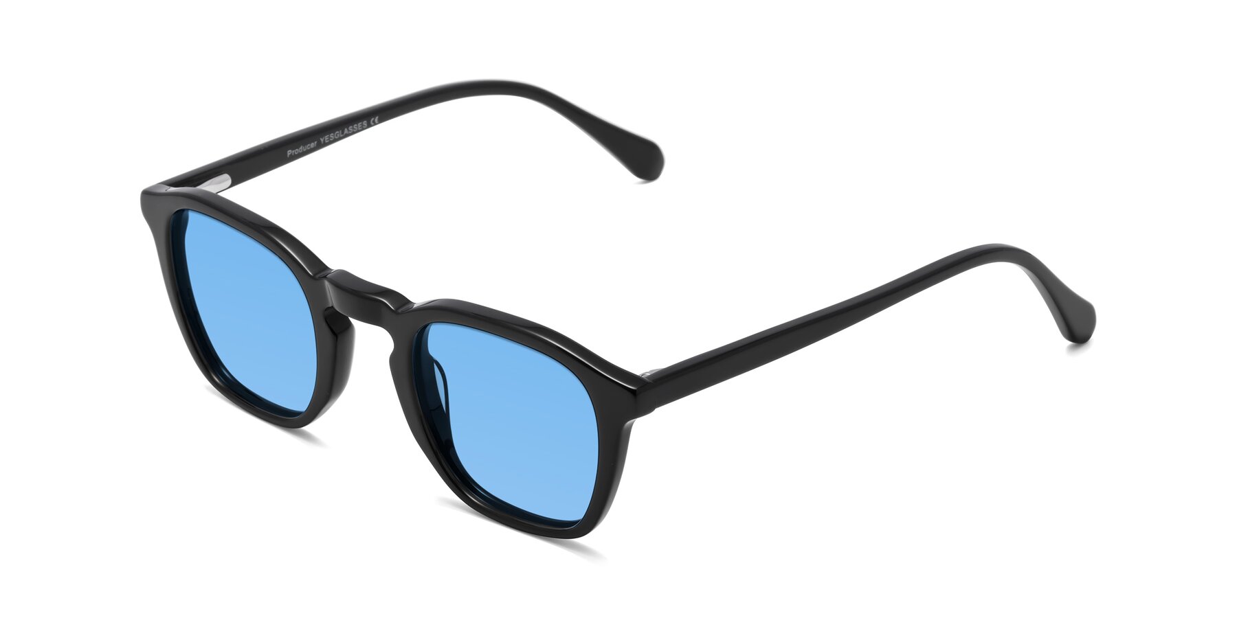 Angle of Producer in Black with Medium Blue Tinted Lenses