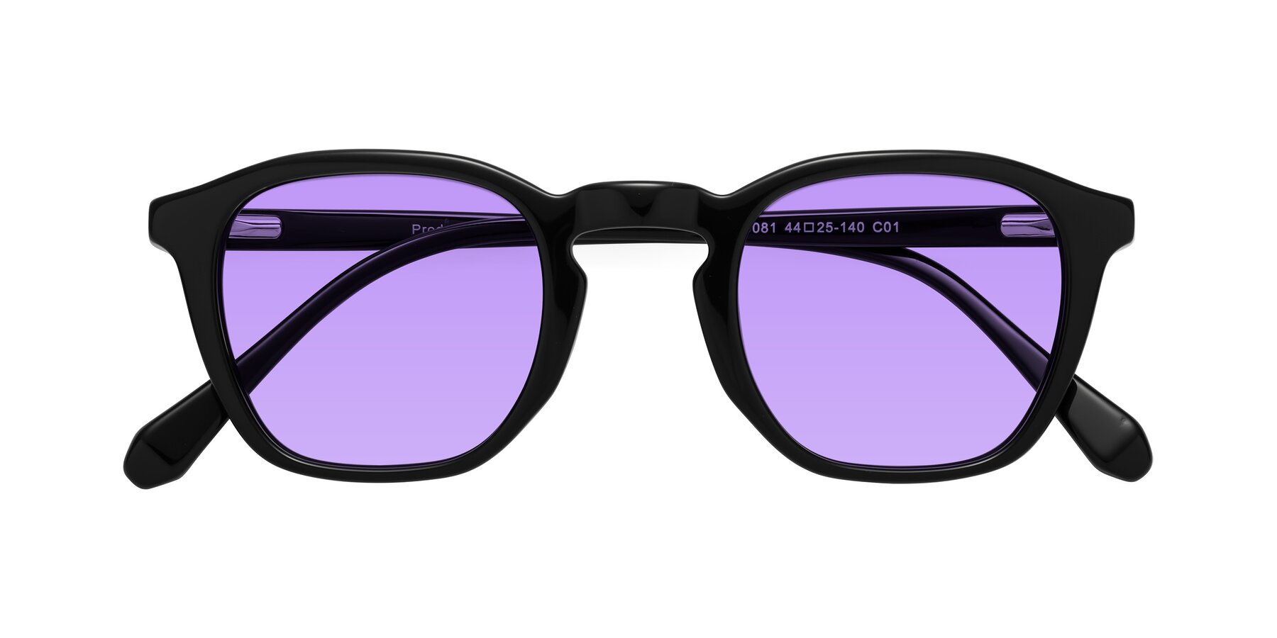 Folded Front of Producer in Black with Medium Purple Tinted Lenses