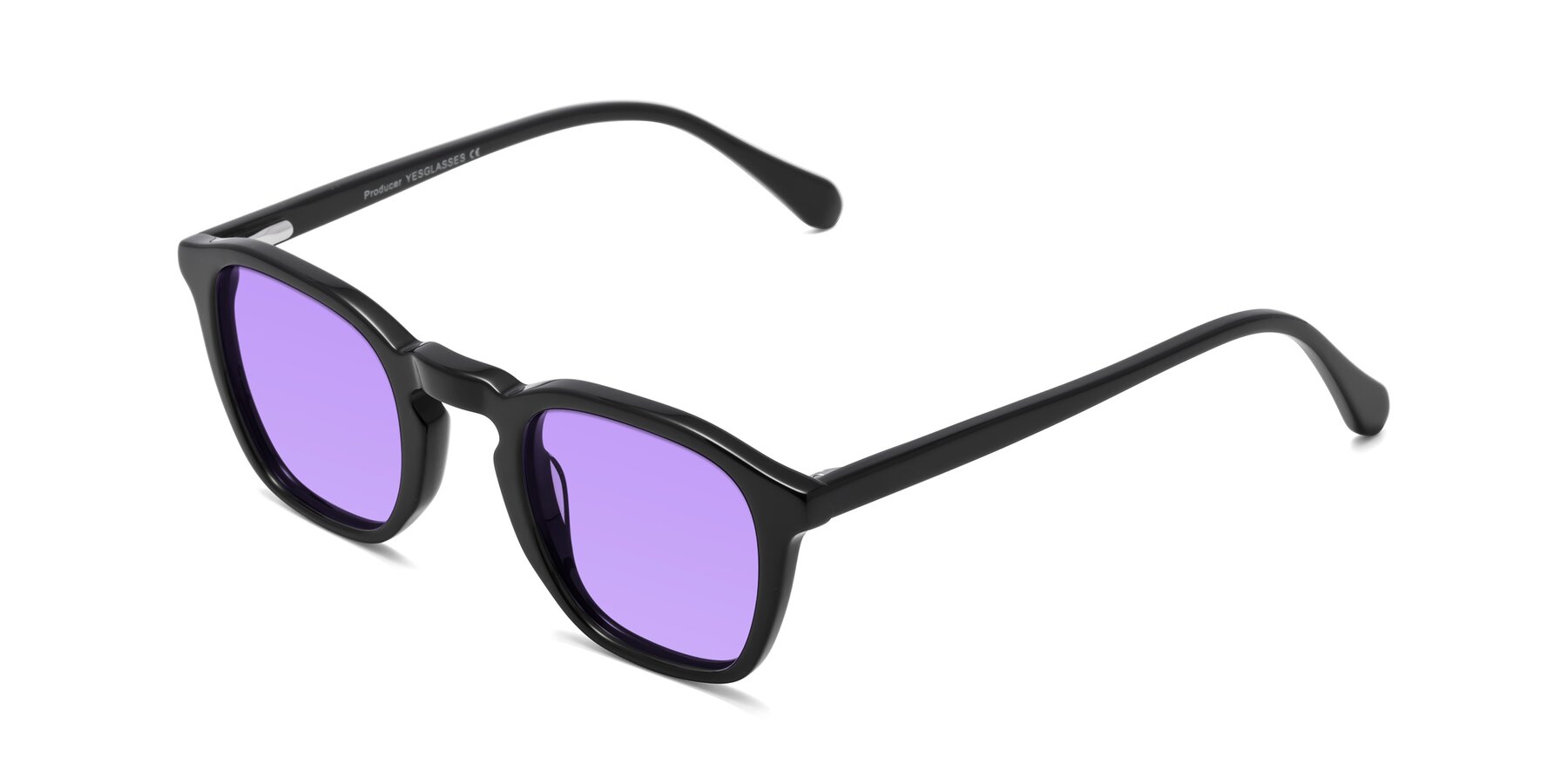 Angle of Producer in Black with Medium Purple Tinted Lenses