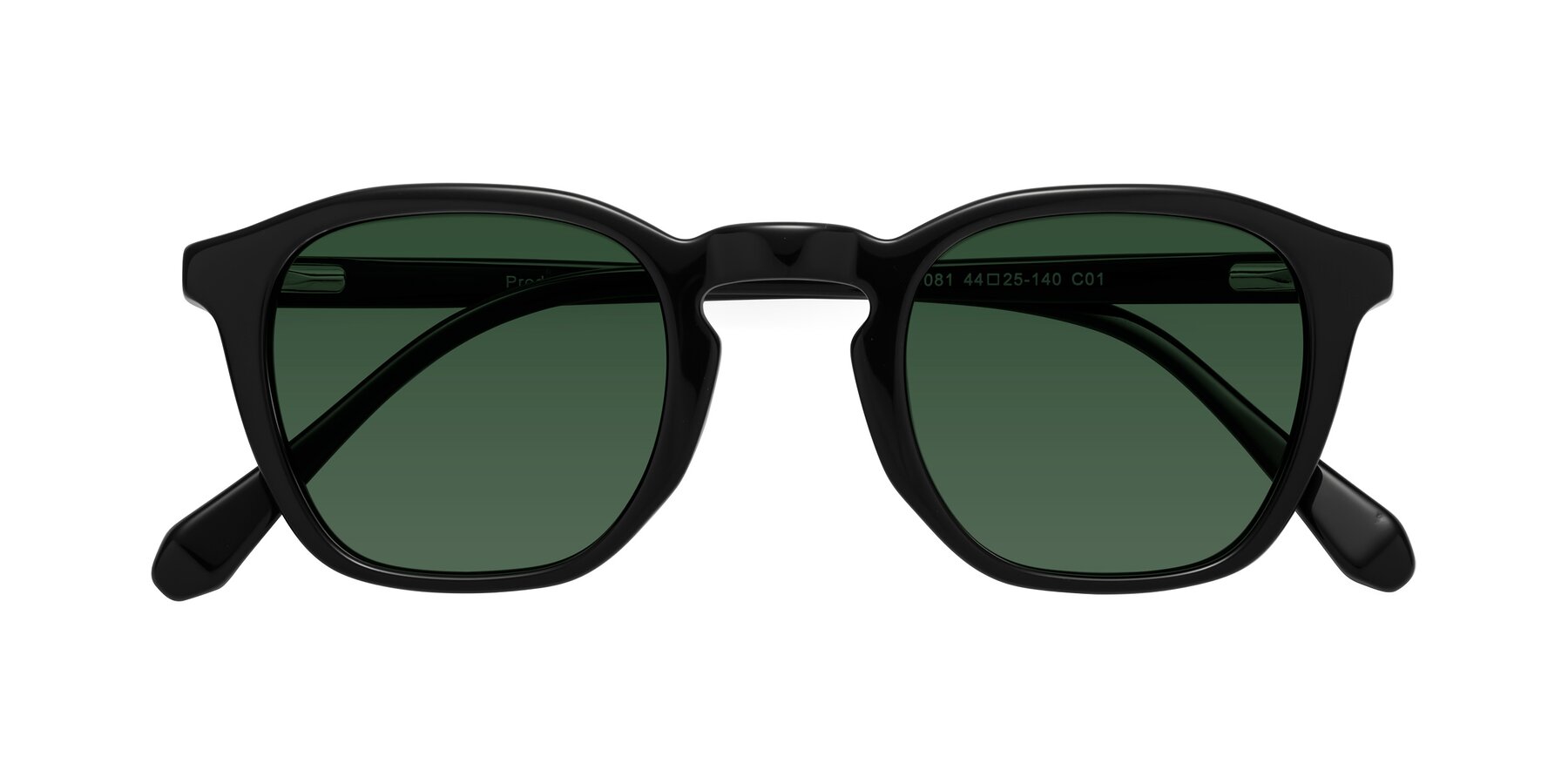 Folded Front of Producer in Black with Green Tinted Lenses