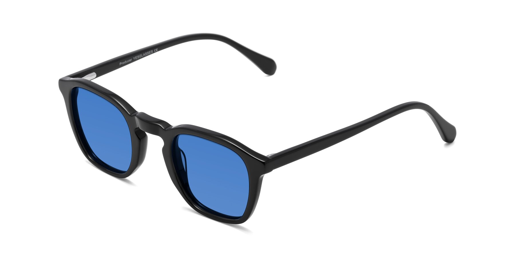 Angle of Producer in Black with Blue Tinted Lenses