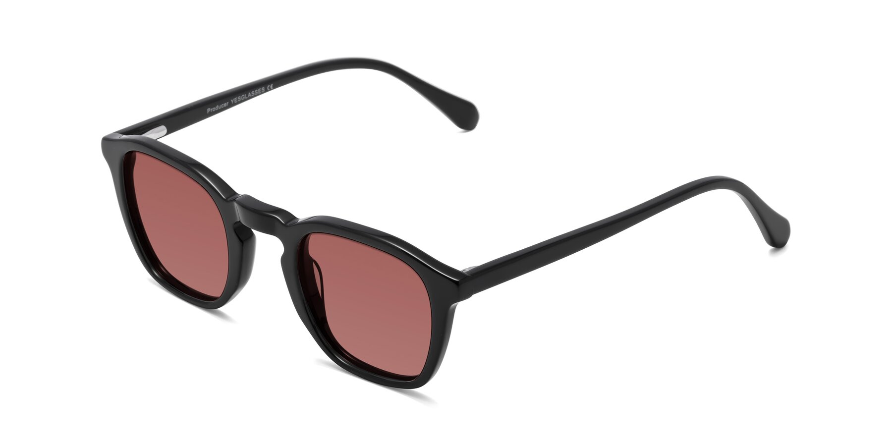 Angle of Producer in Black with Garnet Tinted Lenses