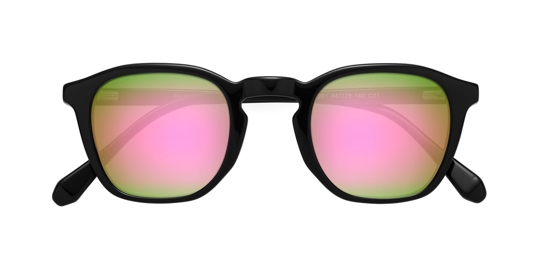 Folded Front of Producer in Black with Pink Mirrored Lenses