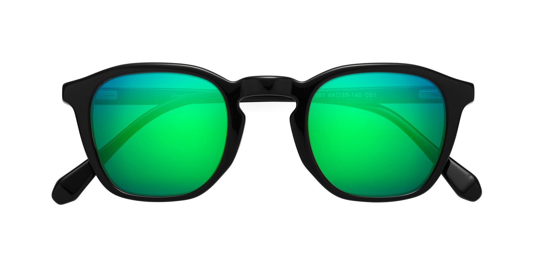 Folded Front of Producer in Black with Green Mirrored Lenses