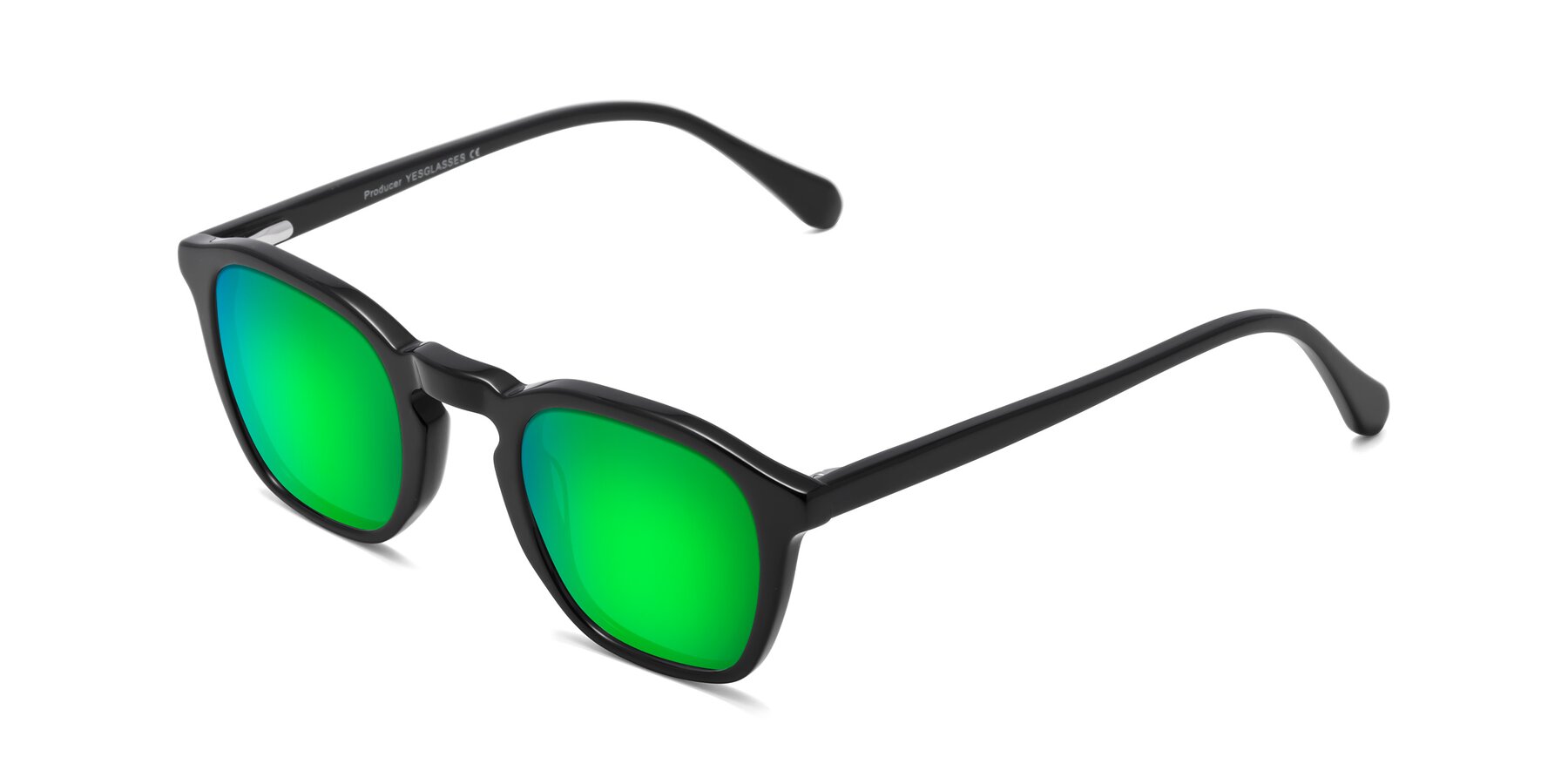 Angle of Producer in Black with Green Mirrored Lenses