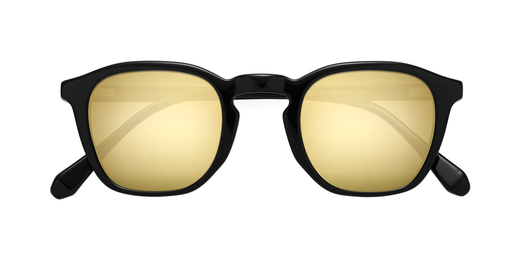 Folded Front of Producer in Black with Gold Mirrored Lenses
