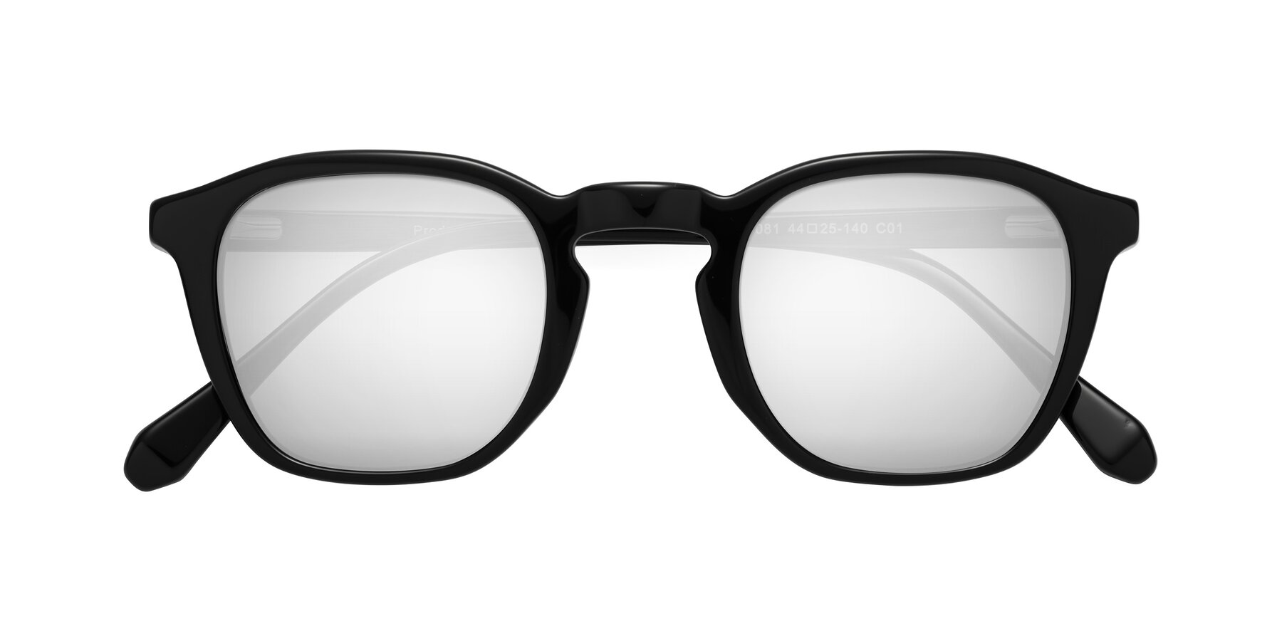 Folded Front of Producer in Black with Silver Mirrored Lenses