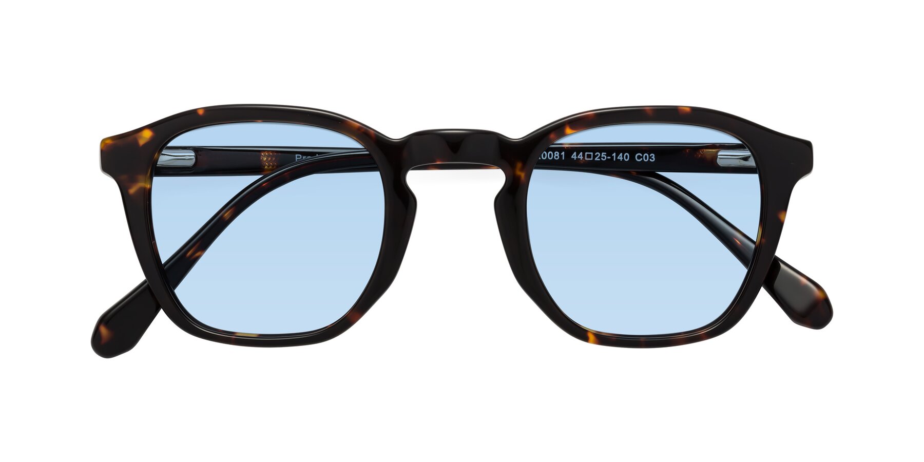 Folded Front of Producer in Tortoise with Light Blue Tinted Lenses