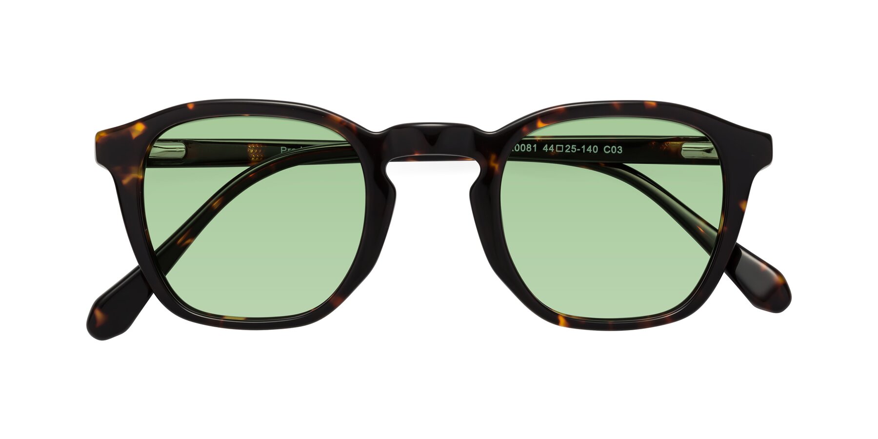 Folded Front of Producer in Tortoise with Medium Green Tinted Lenses