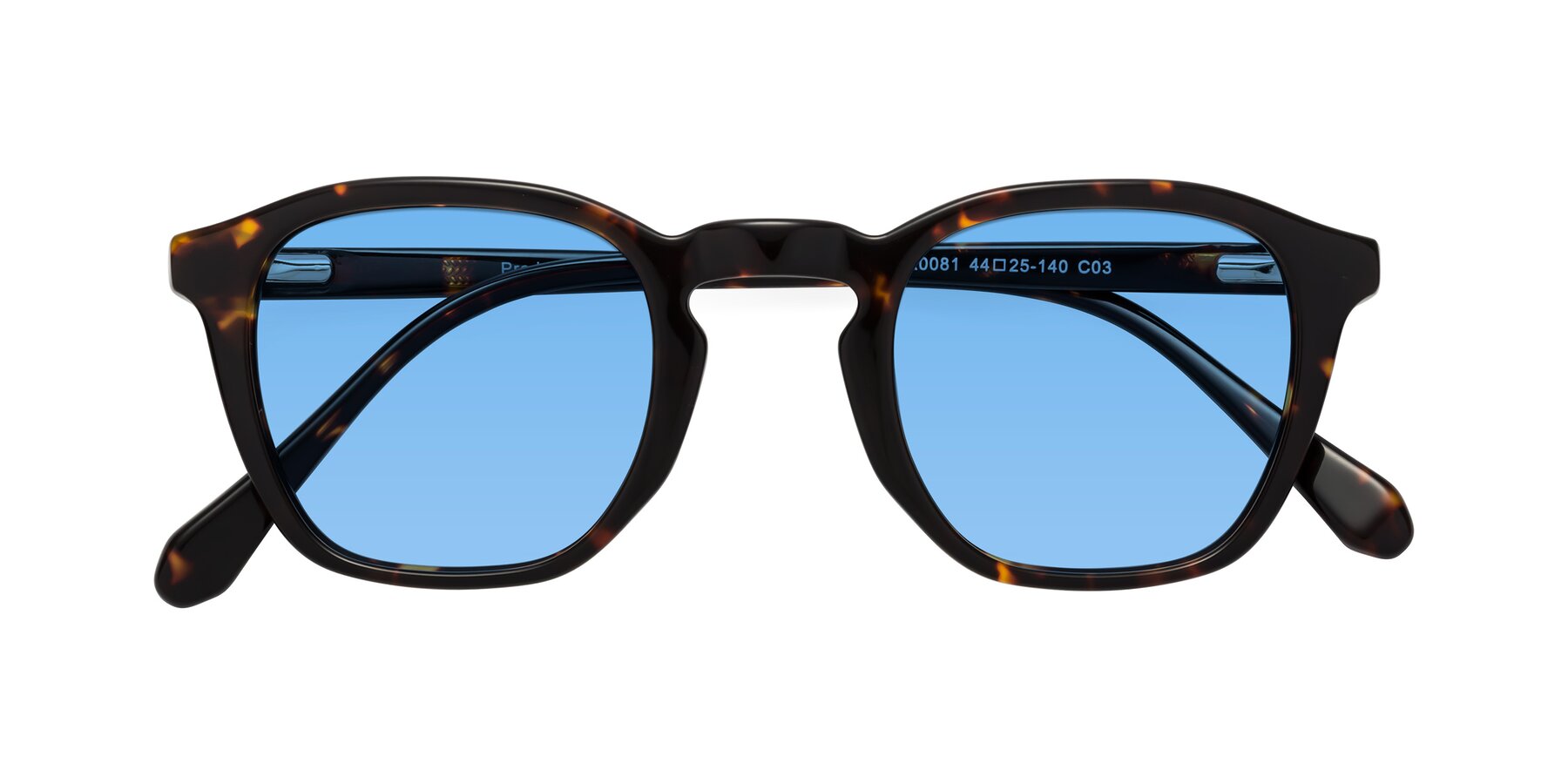 Folded Front of Producer in Tortoise with Medium Blue Tinted Lenses